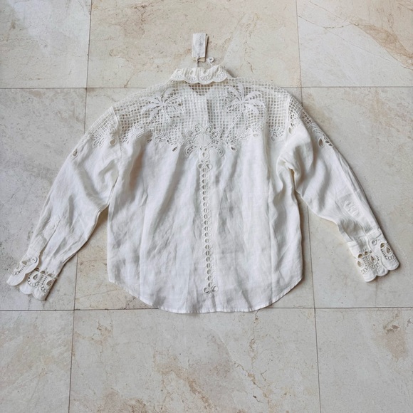 Magaschoni White Lace Linen Blouse size XS - Picture 5 of 10